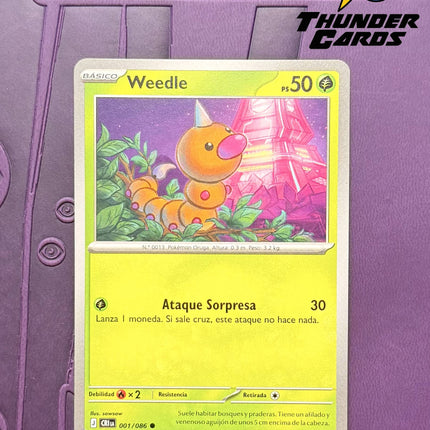 Carta individual Pokémon Weedle 001/086 común, set Chaos Rising, ilustración de sowsow - Thunder Cards México.