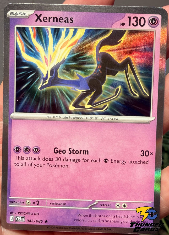 Carta Individual Pokémon Xerneas 042/086, Basic Pokémon 130 HP, set Chaos Rising, Ilustración de KEIICHIRO ITO - Thunder Cards México