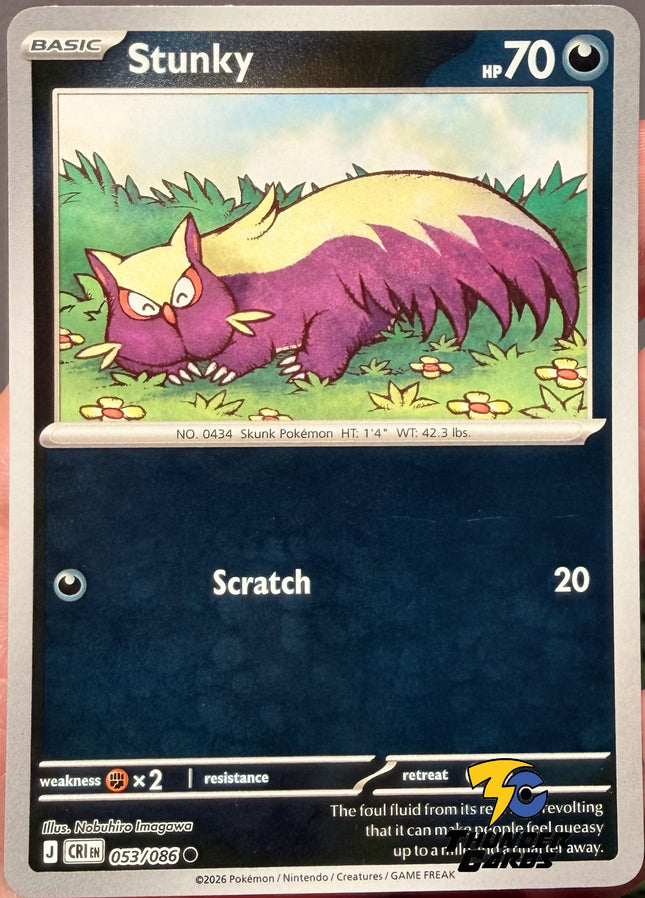 Carta Individual Pokémon Stunky Reverse 053/086, BASIC Pokémon 70 HP, set Chaos Rising, Ilustración de Nobuhiro Imagawa - Thunder Cards México