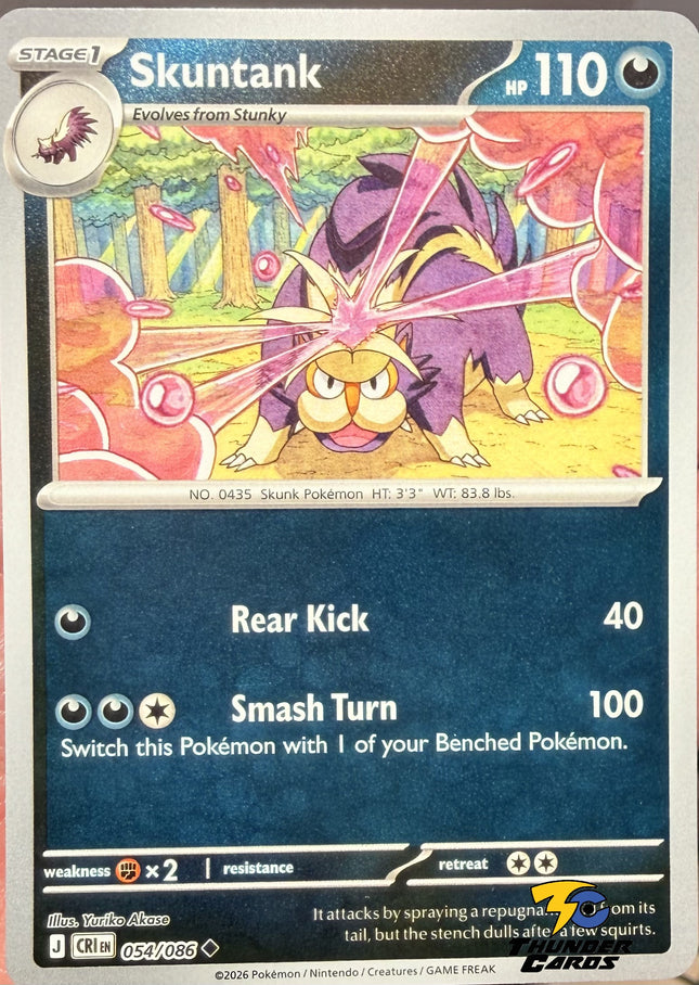Carta Individual Pokémon Skuntank Reverse 054/086, Stage 1 Pokémon 110HP, set Chaos Rising, Ilustración de Yuriko Akase - Thunder Cards México